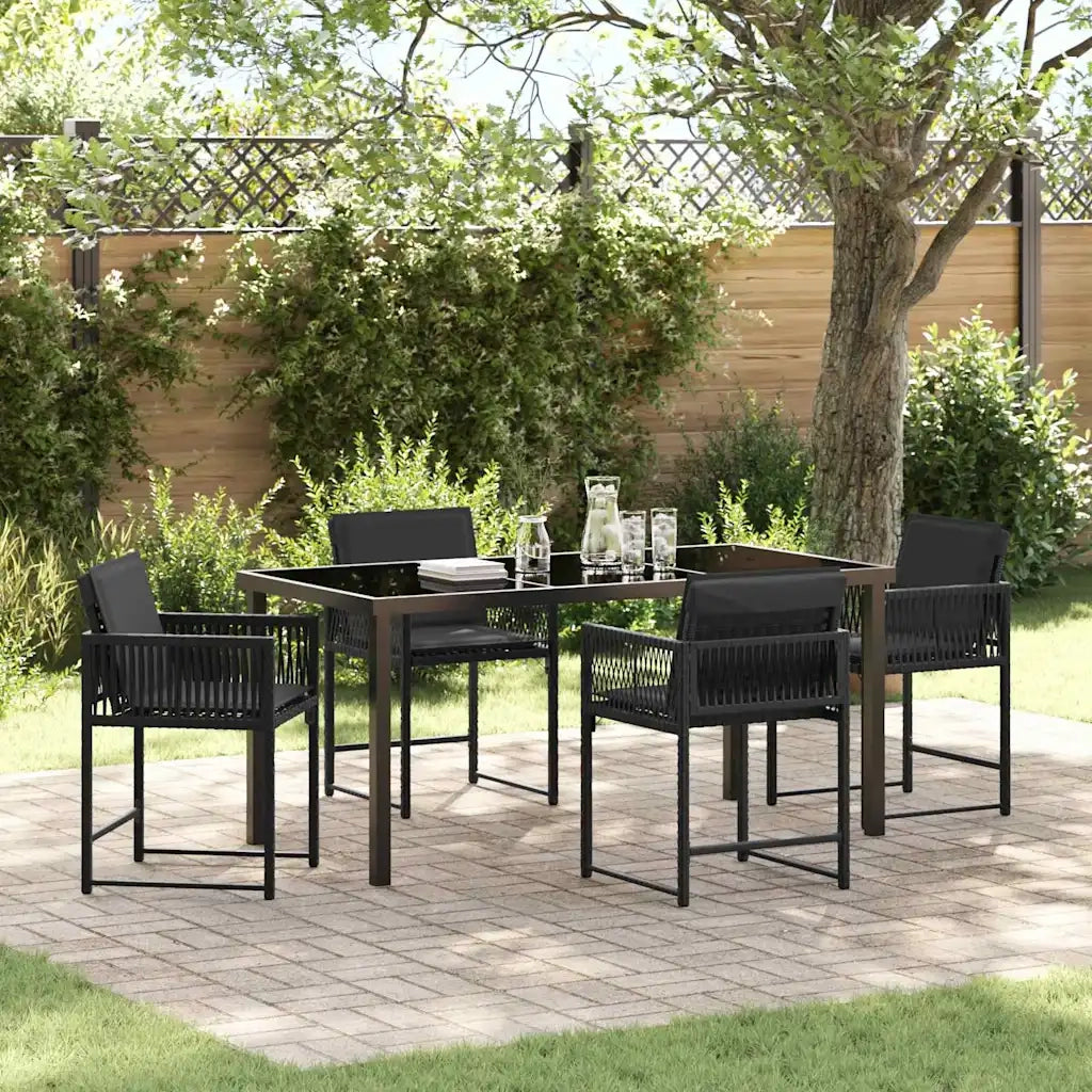 Set da Pranzo per Giardino 5 pcs Nero polyrattan 3380747