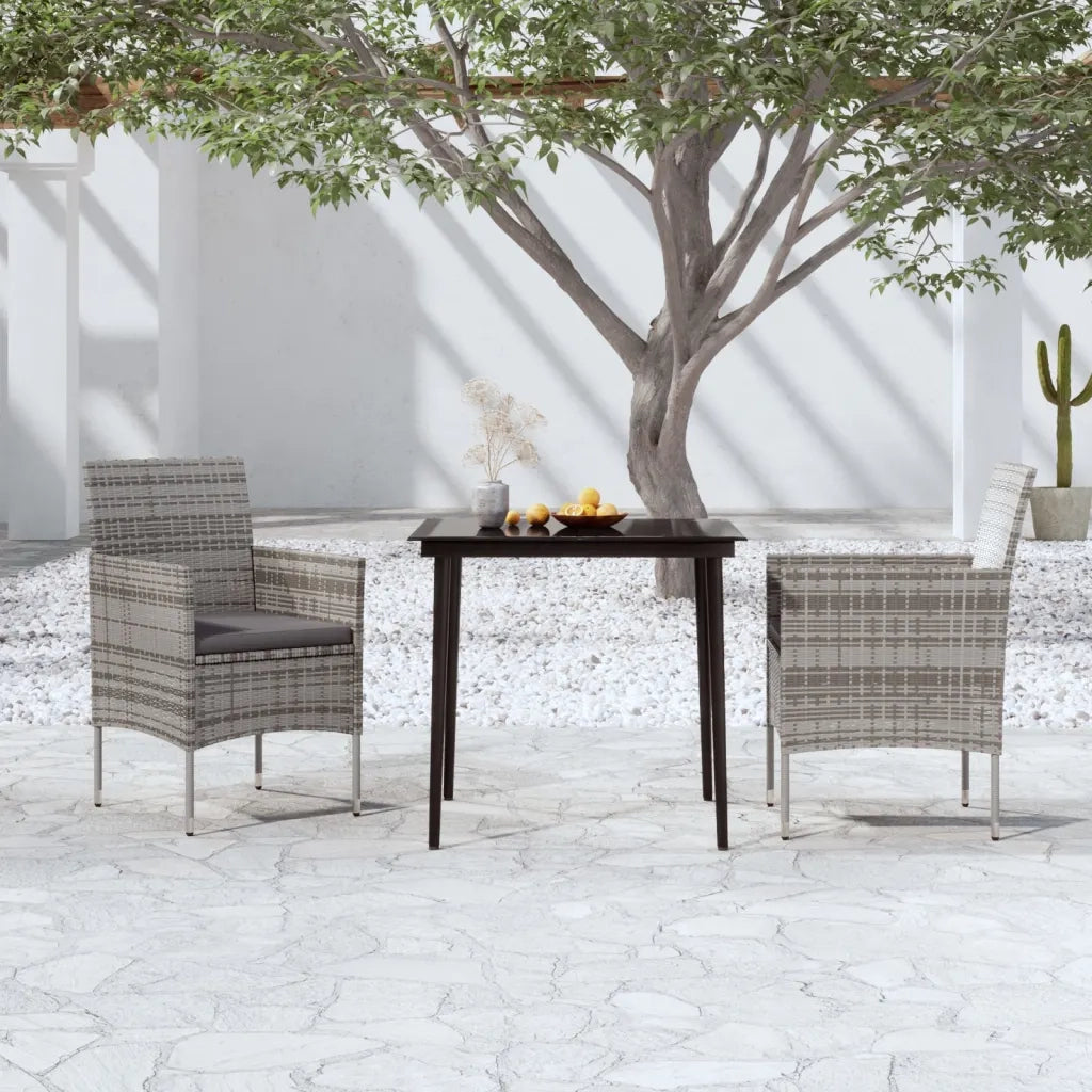 Set da Pranzo da Giardino 3 pz con Cuscini Grigio e Nero 3099311