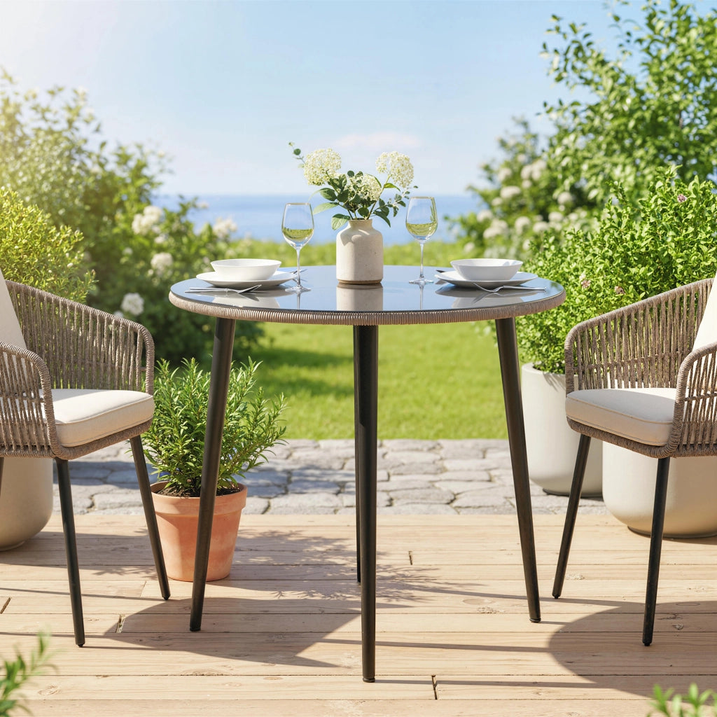 Tavolino da giardino in acciaio con struttura in acciaio; bordo in rattan PE; gambe regolabili; 4 posti; 80 x 80 x 74 cm; grigio