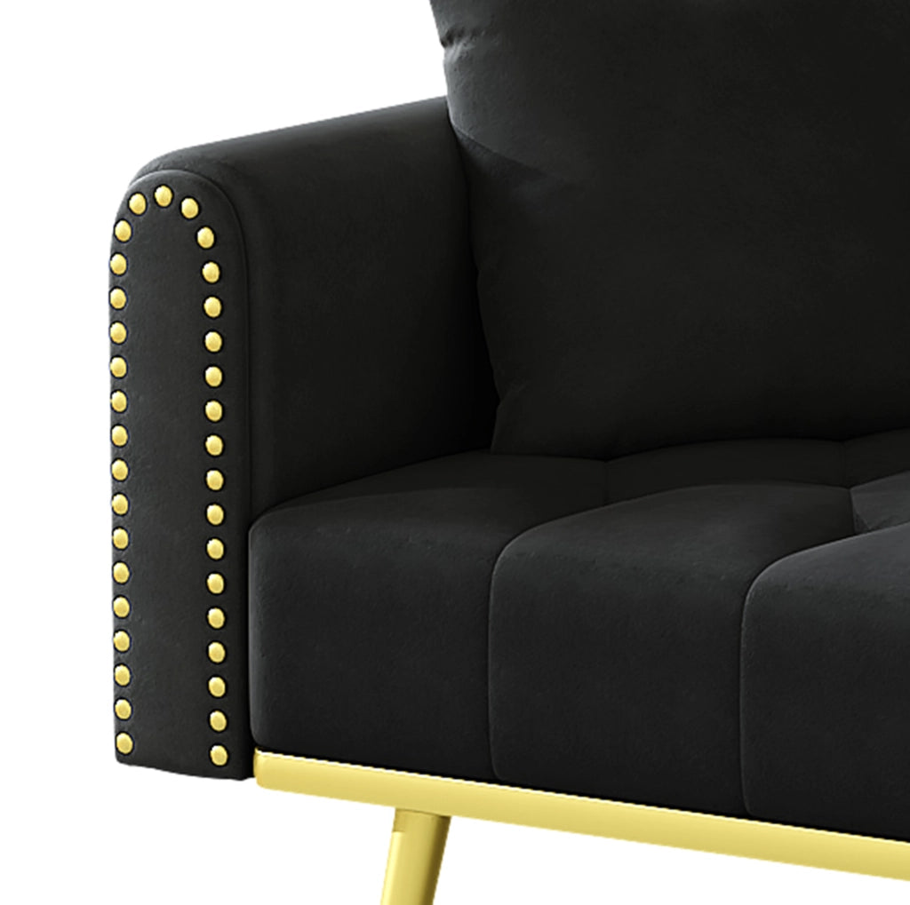 Divano letto 2-3 posti con schienale reclinabile a 3 angoli; velluto nero 175 cm