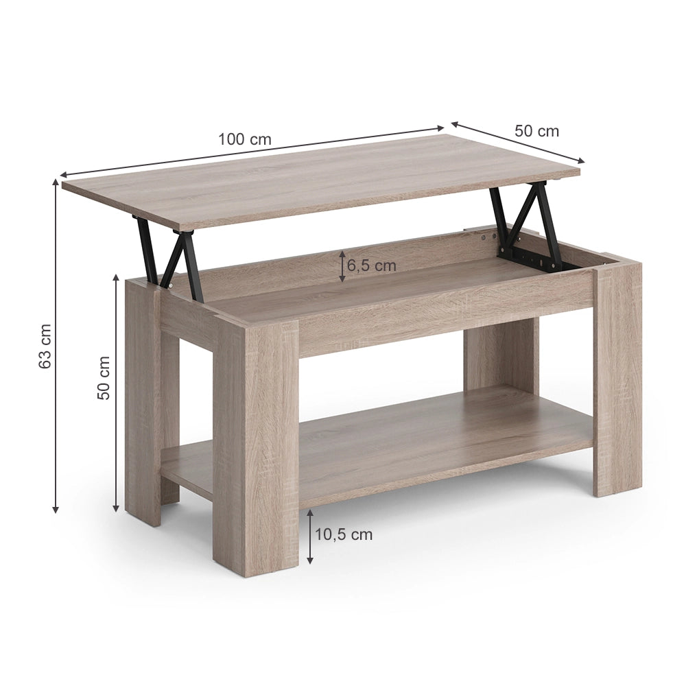 Vicco Tavolino soggiorno Sonoma 100 x 50 cm con funzione di sollevamento