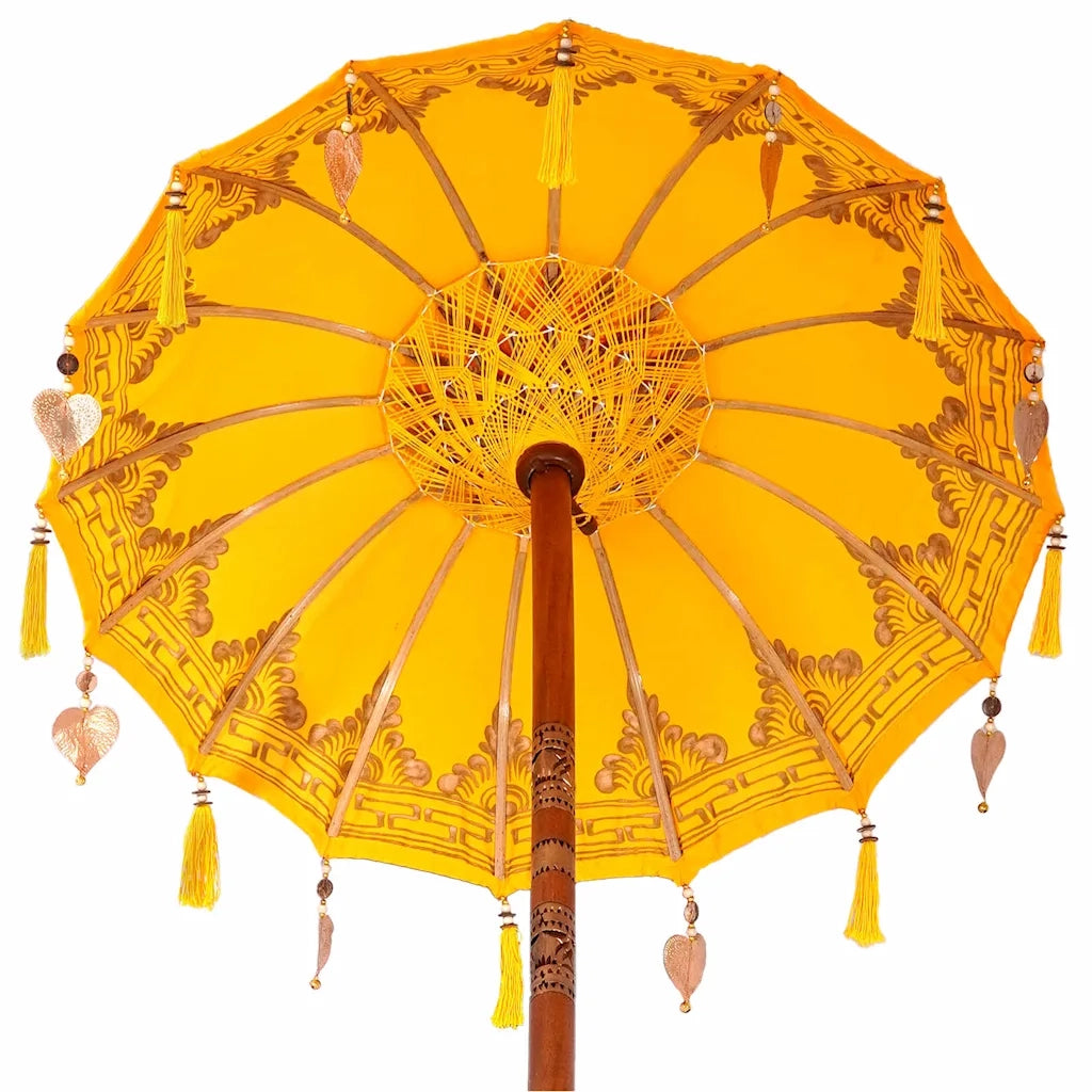 Parasol con Base Giallo e Marrone 250 cm Cotone, Legno 3356914