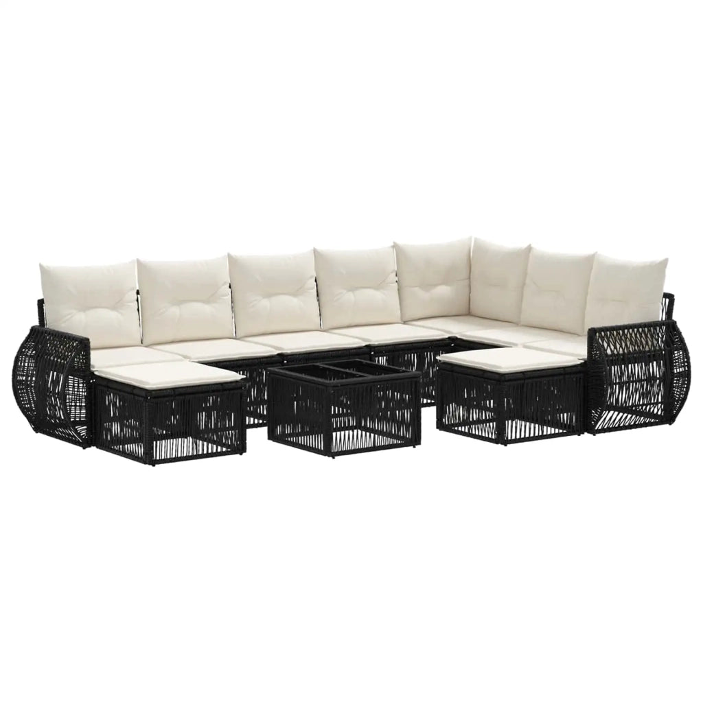 Set Divano da Giardino 10 pcs Nero polyrattan