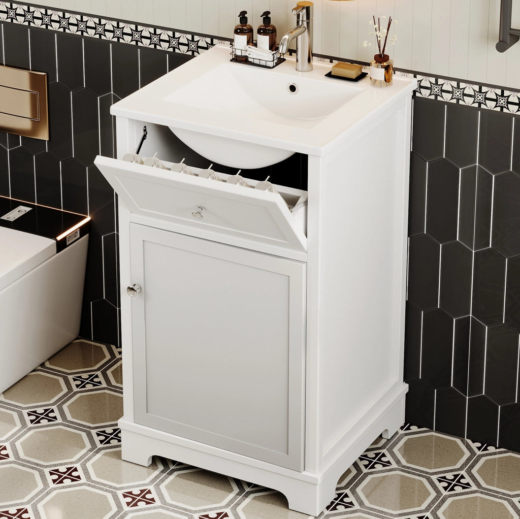 Mobile bagno 51x46x87 cm in MDF laccato con lavabo integrato e ripiani