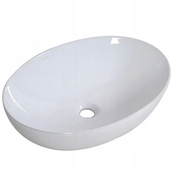 Lavabo da appoggio ovale in ceramica bianca da posizionare su piano 42 x 34 cm