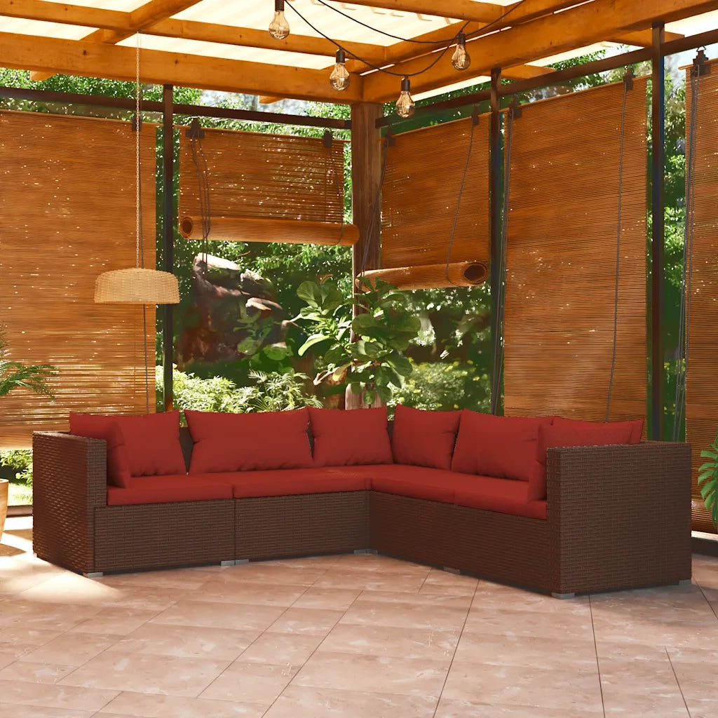 Set Divani da Giardino 5 pz con Cuscini in Polyrattan Marrone 3101699
