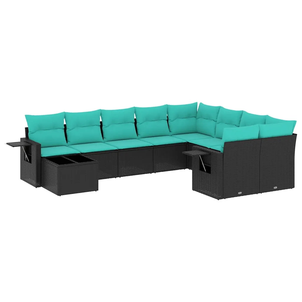 Set Divani da Giardino 10 pz con Cuscini Nero in Polyrattan 3220656
