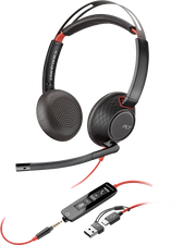 HP Poly Cuffie stereo Poly Blackwire 5220 con connettore USB-C + spina da 3,5 mm + adattatore USB-C/A