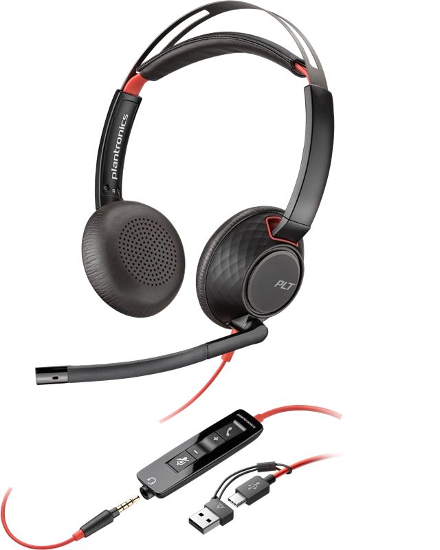 HP Poly Cuffie stereo Poly Blackwire 5220 con connettore USB-C + spina da 3,5 mm + adattatore USB-C/A