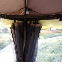 Gazebo da Giardino 3x4m con Doppio Tetto, Zanzariera e Tende, Alluminio e Poliestere, Color Caffè