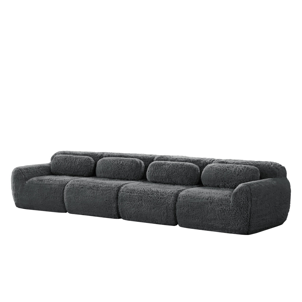 Divano Modulare 4 Posti con Design Ergonomico e Cuscini, in Peluche Grigio 378 × 104 × 73 cm
