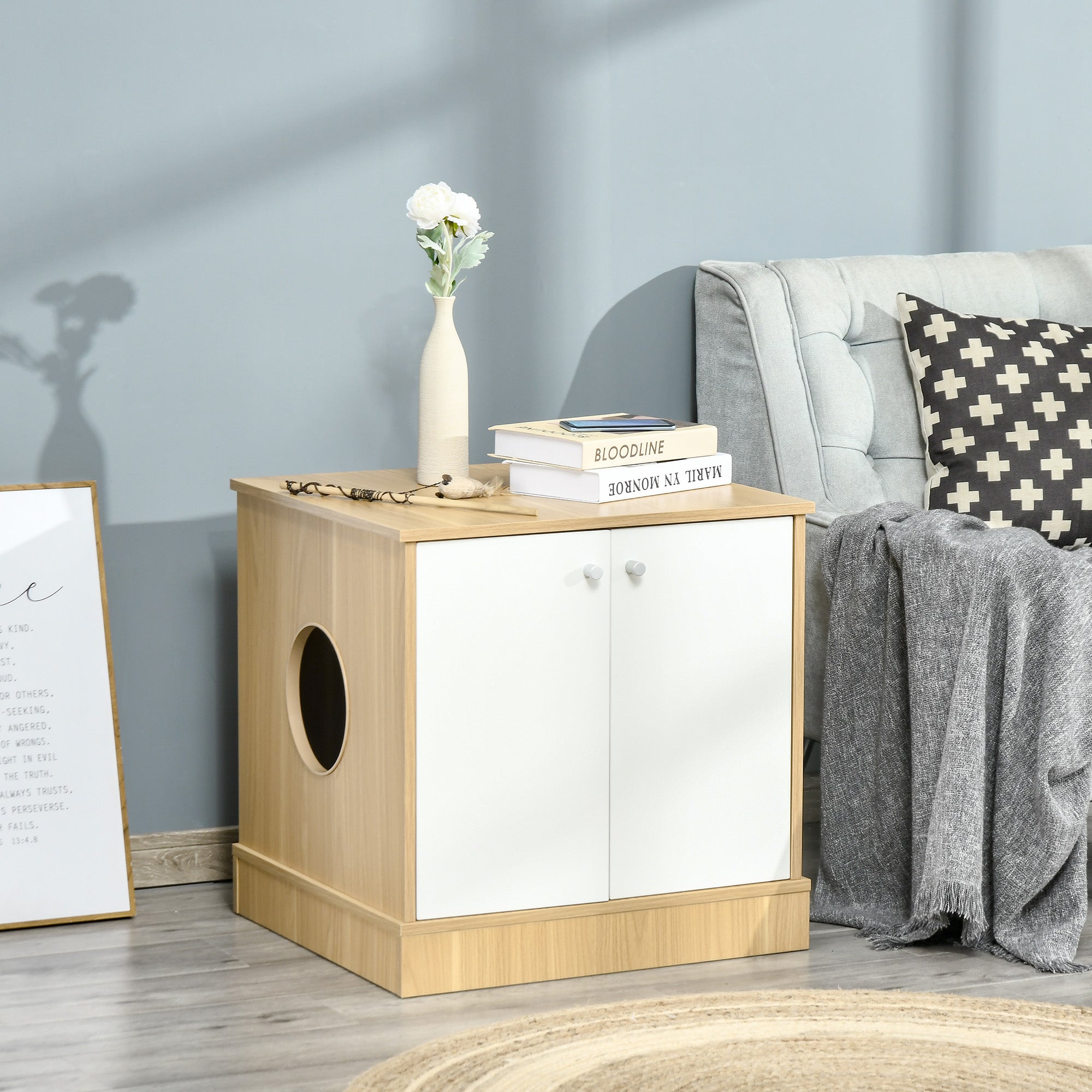 Mobile Lettiera per Gatti 60x55x62,5 cm in Legno Legno e Bianco