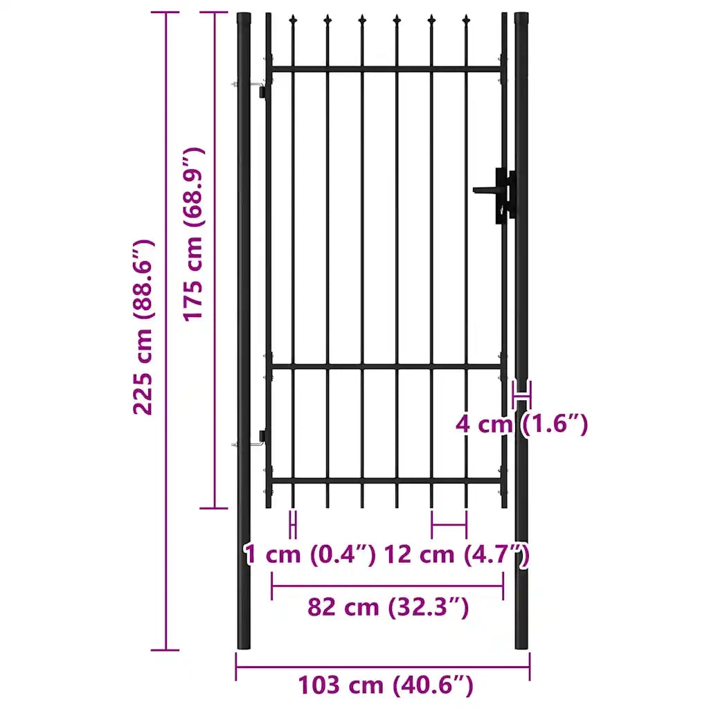 Cancello per recinzione BOXTEL porta singola con punta in acciaio 1x1,75 m Nero 145745