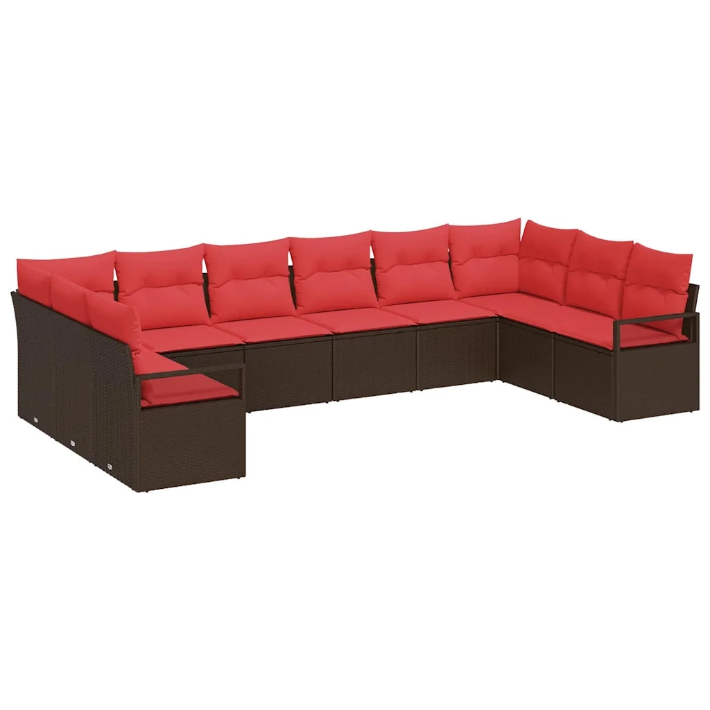 Set di divani con cuscino 10 pcs Marrone polyrattan