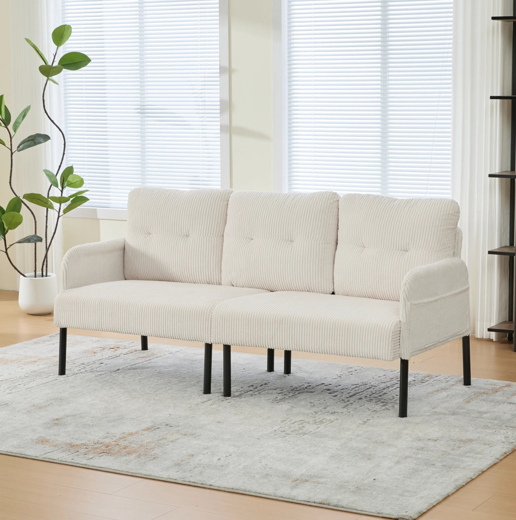 Divano 3 posti in velluto a coste con tasca laterale; 171x72x80 cm; beige