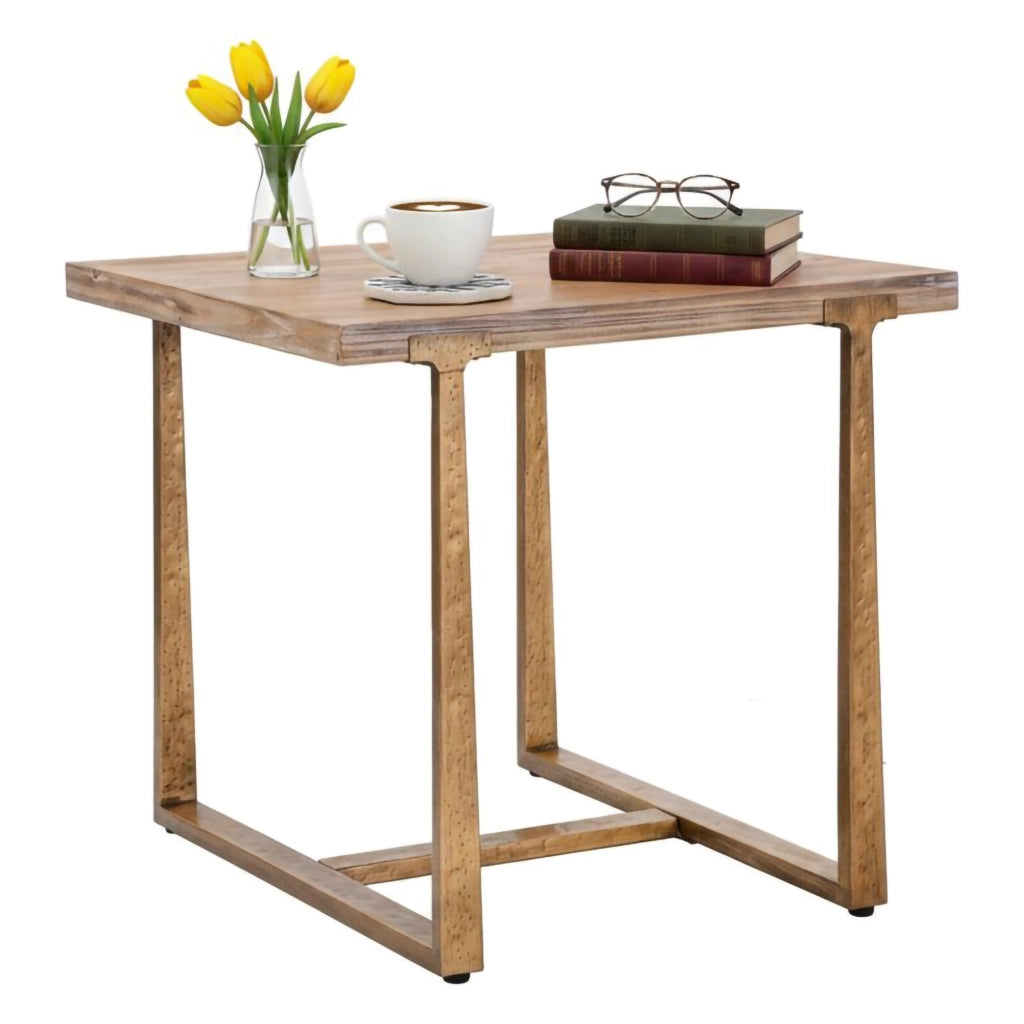 Tavolo fisso Kazimir, Ripiano da cucina, Consolle per sala da pranzo, Ripiano rettangolare fisso, Oro e Marrone, 80x80 h76 cm