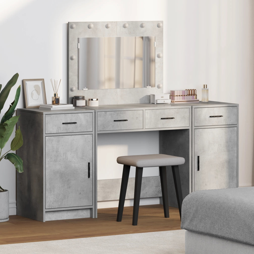Set di 3 pezzi per toeletta con LED Grigio cemento in Legno ingegnerizzato