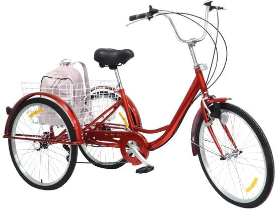 Triciclo 24 pollici a ruote rosse - inclusa pedivella - con 6 marce - colore rosso