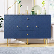 Credenza 120x40x83 cm con 2 ante; 3 cassetti e ripiano regolabile in legno e metallo blu navy