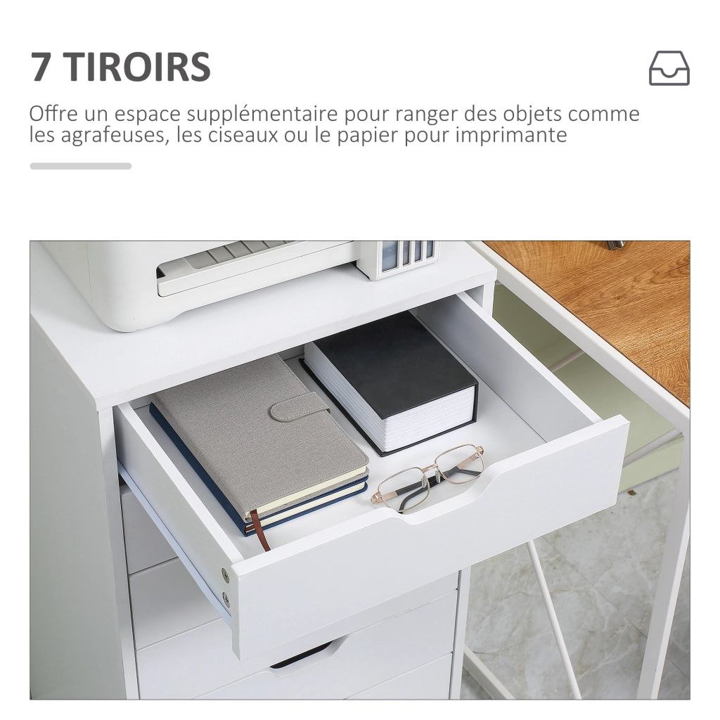 Scrivania con cassetti ¨C zephmum ¨C mobile organizzatore con 7 cassetti, bianco