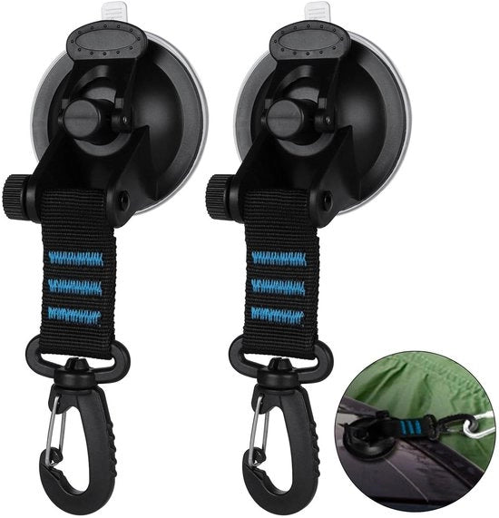 Zuignappe Heavy Duty 2 Pack Sucker Cups con Haken 360° Rotorie Multifunzionali per Camping Set Outdoor Auto Tenda per Auto Van Luifel per Barche (Blu)