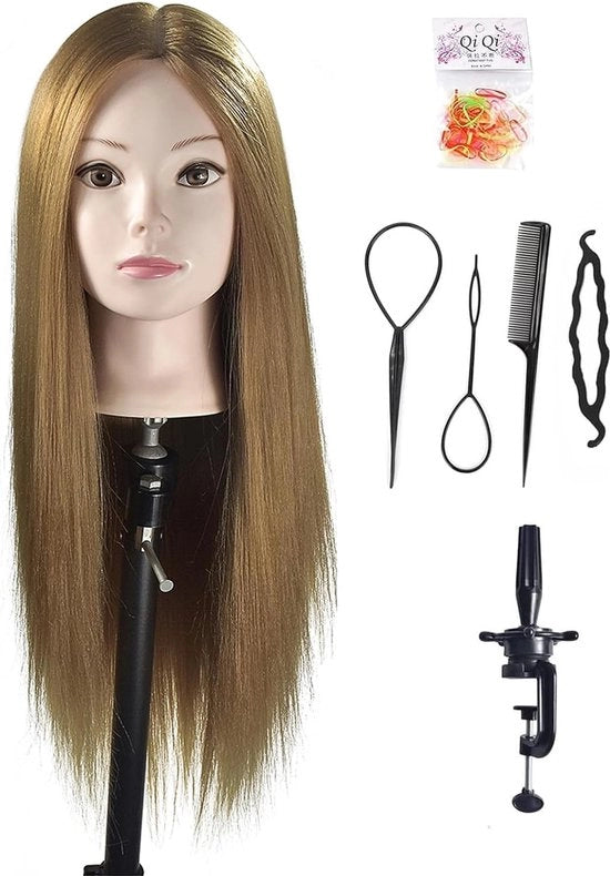 Manichino di Cosmetologia - Manichino per Parrucchieri Professionali - Fibra Sintetica per Stilizzazione - Inclusa Viti di Fissaggio - 28 pollici