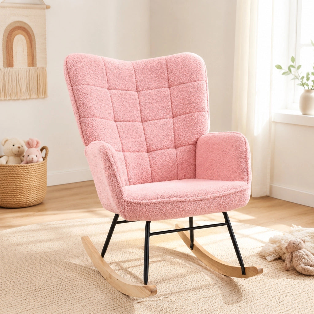 Sedia a dondolo 98x71x101 cm con schienale alto imbottito in poliestere rosa