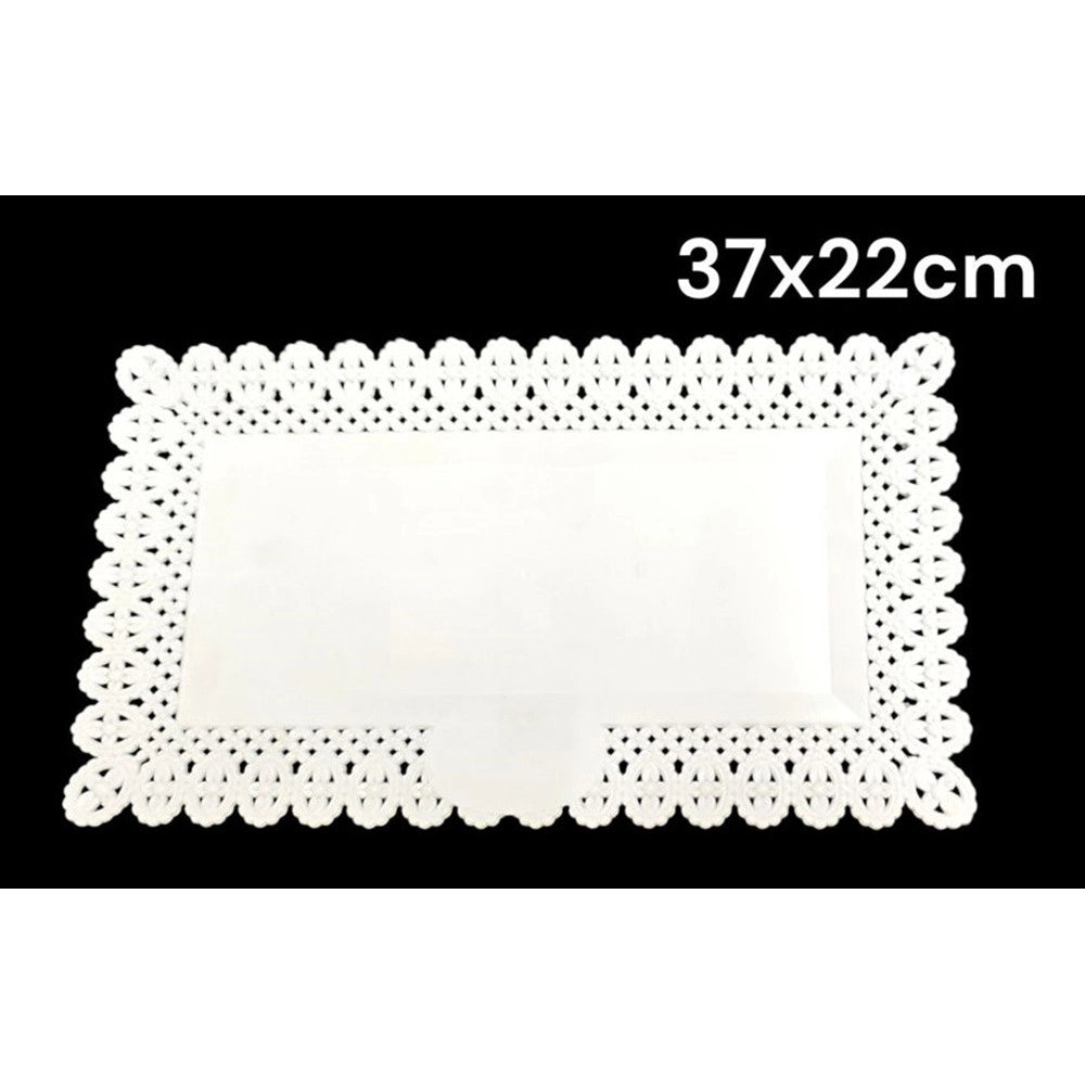 Trade Shop - Set 2pz Vassoio Trama Trinato Bianco 37x22cm Rettangolare Piatto Sotto Dolci Trasporto -