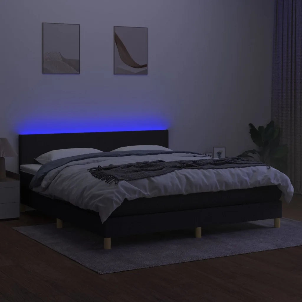 Letto a Molle con Materasso e LED Nero 160x200 cm in Tessuto cod mxl 73260