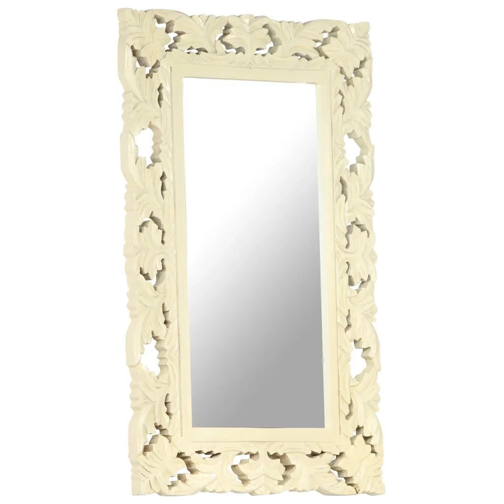 Specchio Intagliato a Mano Bianco 80x50 cm in Massello di Mango 321642