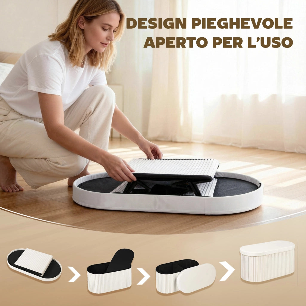 Pouf Contenitore Pieghevole ¨C zephmum ¨C Velluto Crema 76x38x35 cm