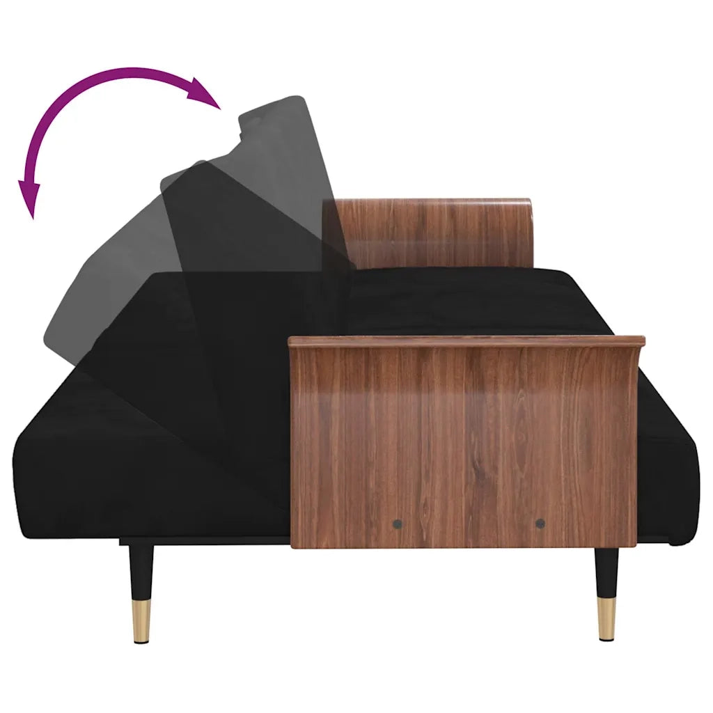 Divano Letto con Portabicchieri in Velluto Nero 351854