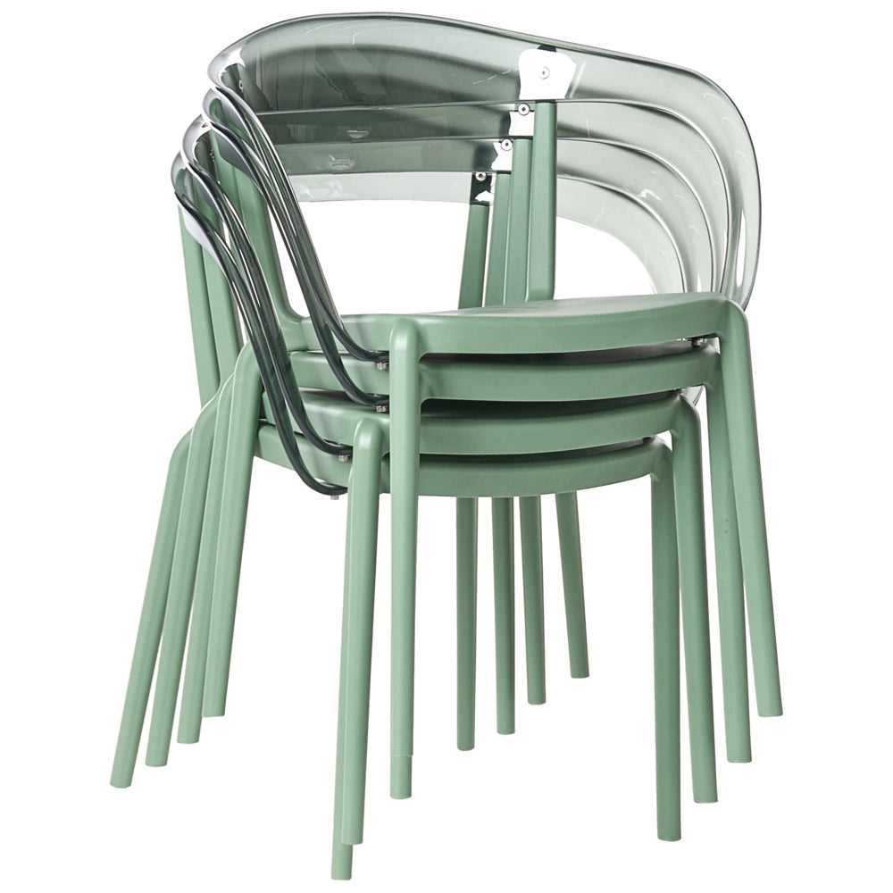 Set di 4 sedie da giardino verde Materiale sintetico Plastica Interno Esterno Giardino con braccioli Sala da pranzo Stile moderno minimalista