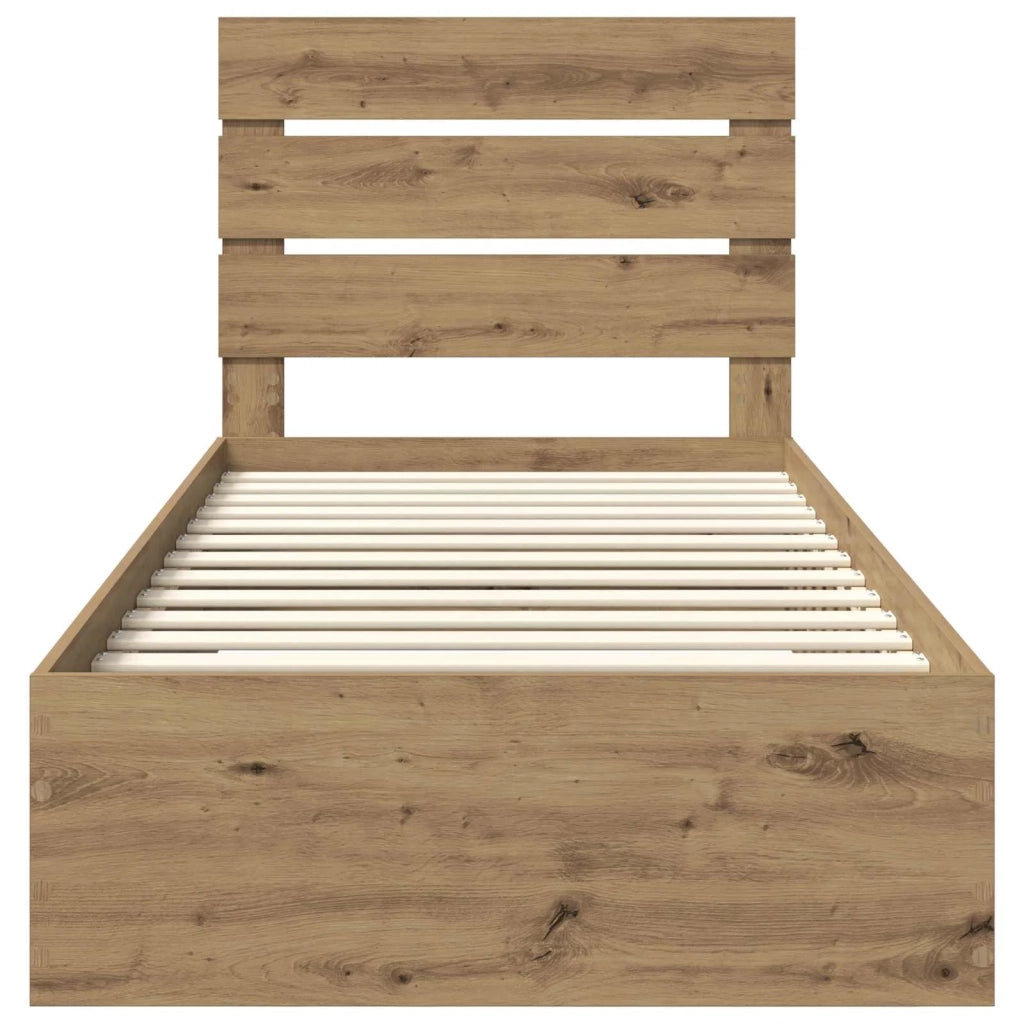 Letto singolo | Letto per adulti | Struttura del letto con cassetto Rovere artigianale 90 x 200 cm