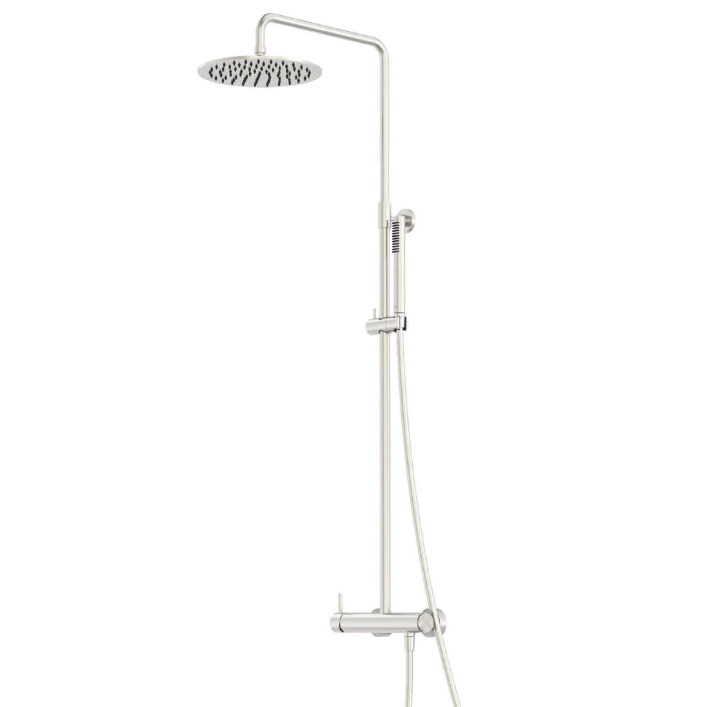 SINED Doccia Termostatica Inox Satinato in Acciaio Inox 316L con Miscelatore per Acqua Calda e Fredda Soffione di 25 cm e Doccino a Mano Installazione a Parete Modello Levante