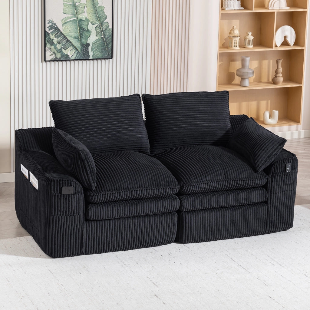 DIVANO 2 POSTI 191x94x85 cm Corda Nero con cuscini e tasche laterali