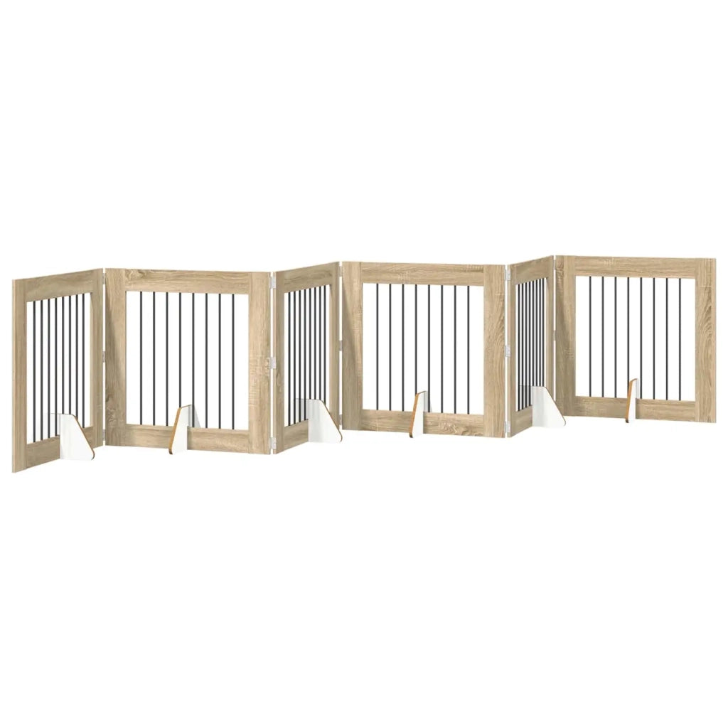 Cancello per cani con supporti 6 pcs Rovere Sonoma 80 x 80 cm 892086
