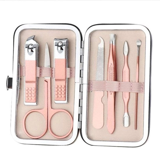Set di manicure multifunzionale 8 in 1 con forbici e trimmer per unghie, strumento per pulire le orecchie e kit per cura del viso.