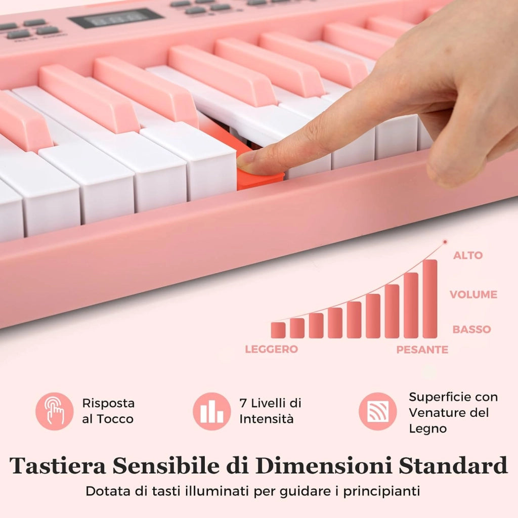 Tastiera Pianoforte Pieghevole a 61 Tasti, Tastiera Elettronica con Funzione MIDI, Cuffie, Pedale Sustain, Pianoforte Digitale Portatile per Principianti (Rosa)