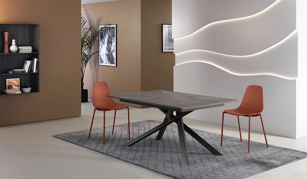Tavolo Allungabile Pulse 25 Top in Melaminico Marmo Antracite Opaco Struttura in Metallo Nero - Dimensioni 140-190 x 90 x 76 cm