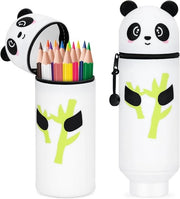 Etui 2 in 1 per penne in silicone morbido - design animale panda - beige - ufficio scuola - contenitore per penne