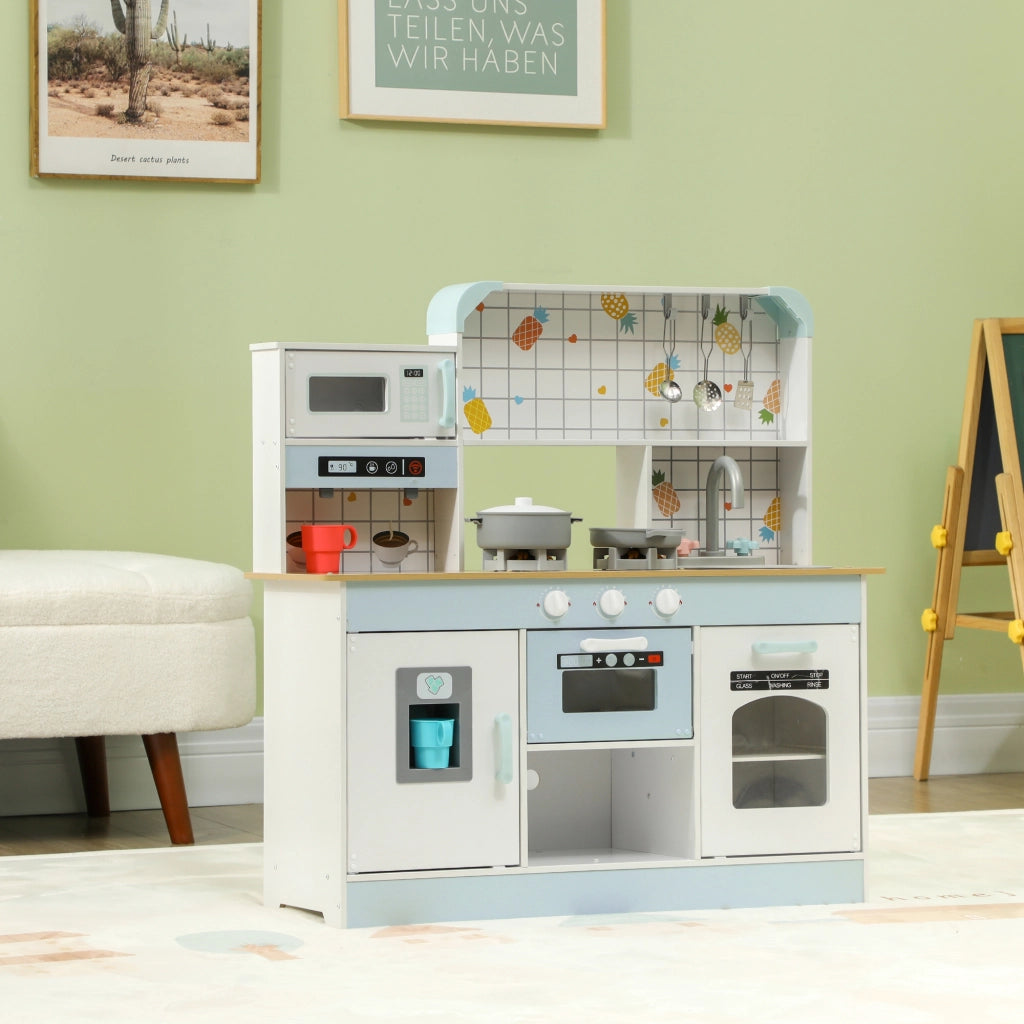 Cucina Giocattolo in Legno per Bambini 3+ Anni con Fornello e Macchina Caff¨¨, Bianco ¨C zephmum