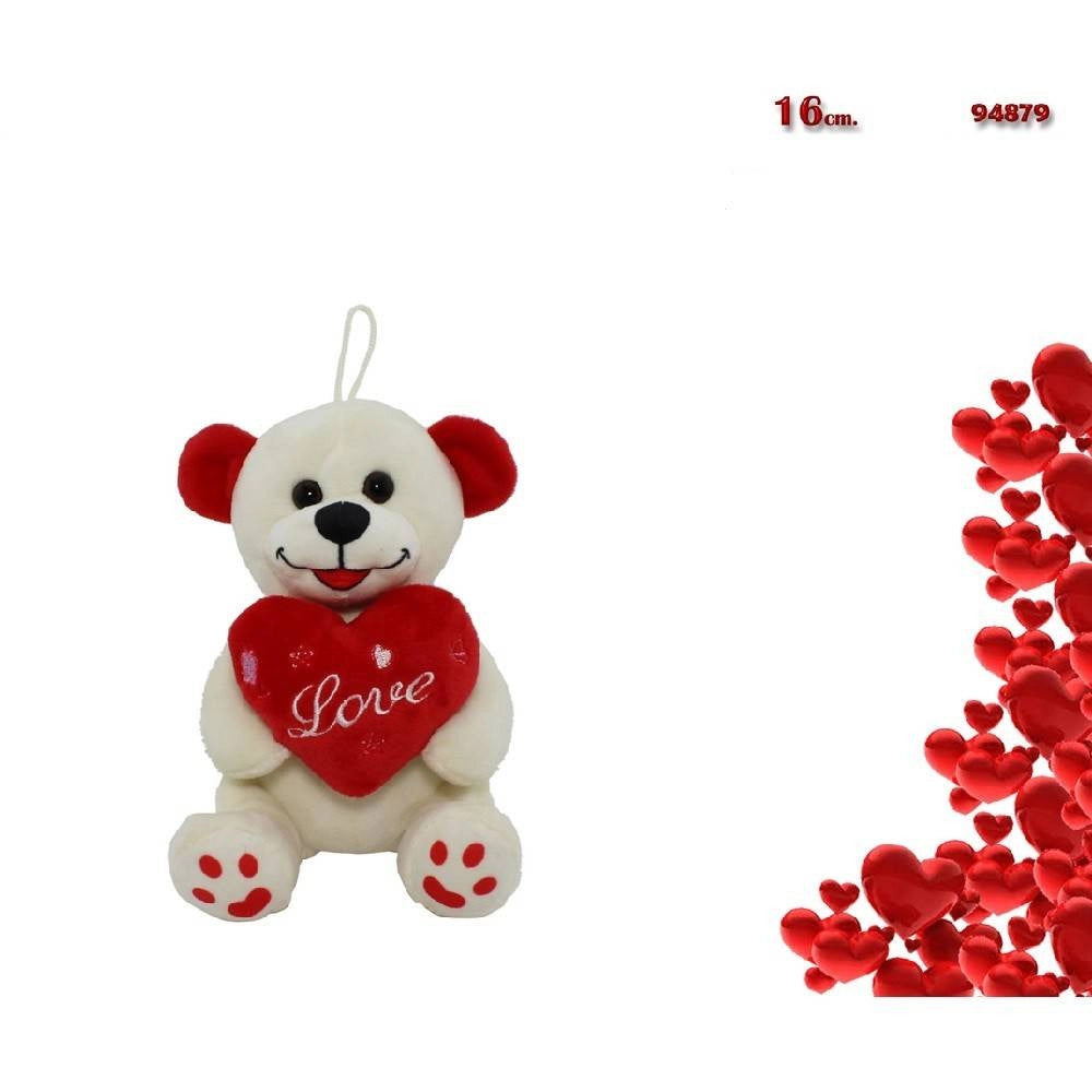 Trade Shop - Orso Peluche Orsetto Con Cuore Scritta Love 16cm Laccio Idea San Valentino 94879 -