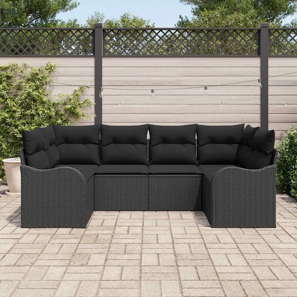 Set Divano da Giardino con cuscino 6 pcs Nero Poly Rattan 3345843