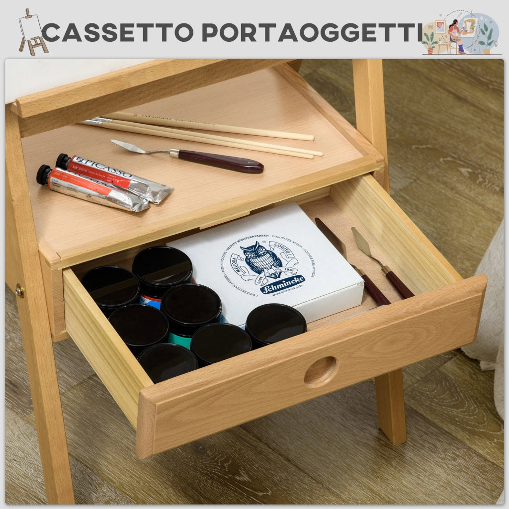 Cavalletto da Pittore Regolabile ¨C Zephmum ¨C Legno Faggio 43.5x43x150-190 cm