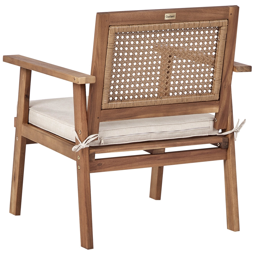Set di divani da giardino in legno di acacia certificato chiaro Cuscini beige chiaro 4 posti Design moderno Set di conversazione per esterni
