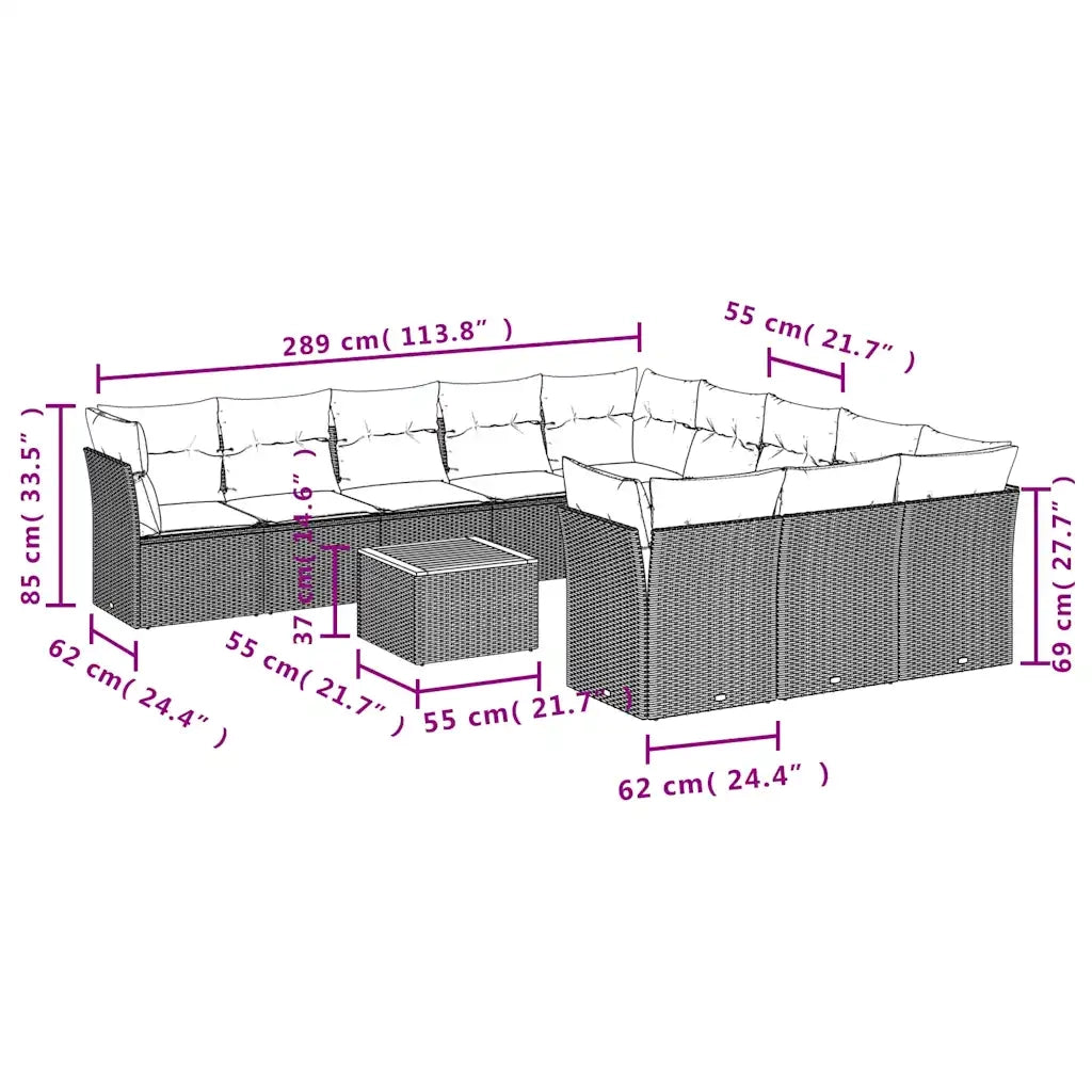 Set Divani da Giardino 12pz con Cuscini Nero in Polyrattan 3256239