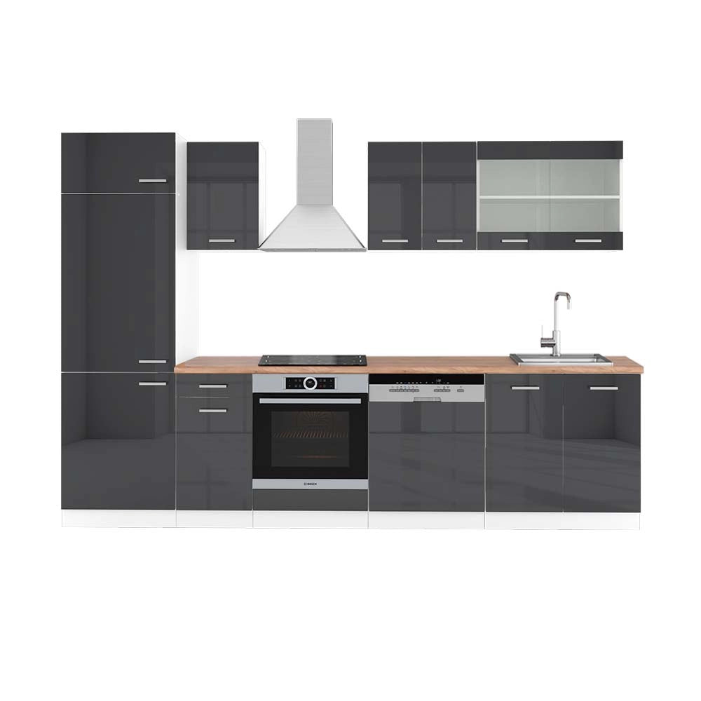 Vicco Cucina componibile Antracite lucido/bianco 300 cm , PL Rovere