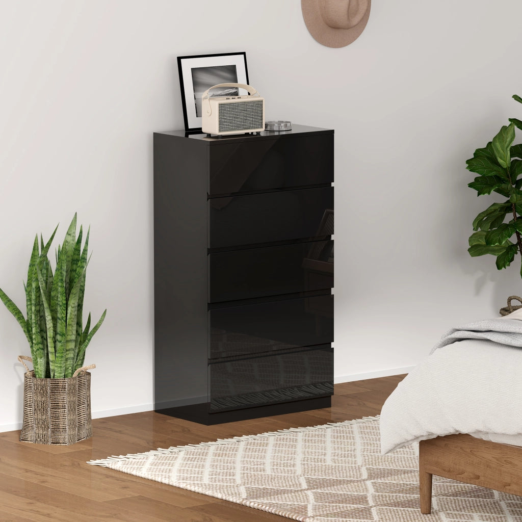 Cassettiera 5 Cassetti 55x34x100 cm Design Moderno e Multiuso in Legno Nero