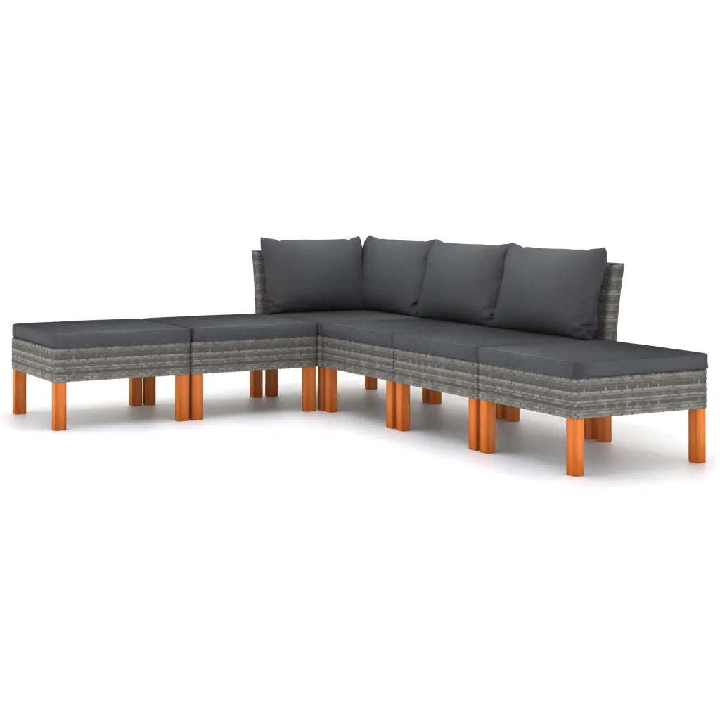 Set Divani da Giardino 6 pz con Cuscini in Polyrattan Grigio 3059715